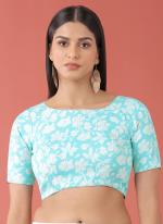 Cotton Silk Turquoise Blue Traditional Wear Embroidery Work Blouse